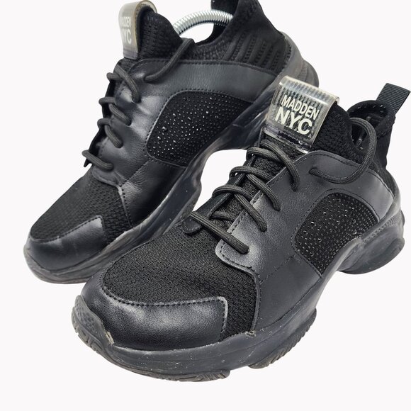 Madden NYC Womens Size 9 Black Rhinestone Mesh Lace Up Fashion Sneakers - Picture 4 of 11